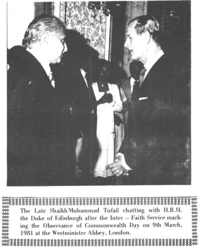 Mr Tufail with the Duke of Edinburgh at the Commonwealth Day Service, 9 March 1981